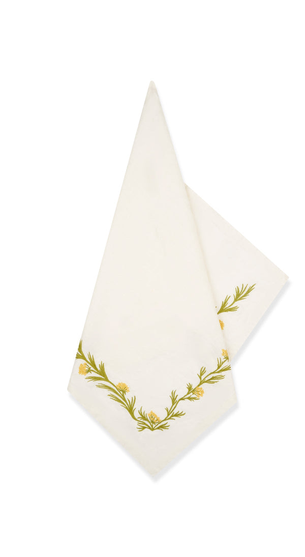 summerill & bishop Embroidered Fennel Flower Linen Napkin 50x50cm