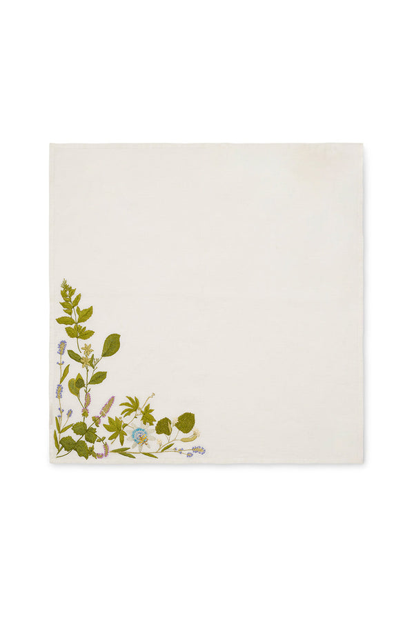 Summerill & Bishop Embroidered 'Herb Garden' Linen Napkin 50x50cm