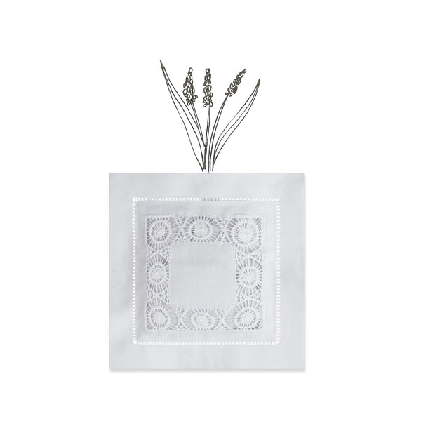 Summerill & Bishop Embroidered Square Lace Cotton Lavender Sachet