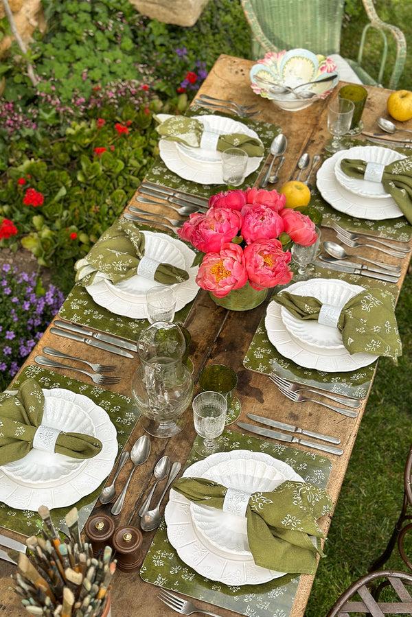 Summerill & Bishop Falling Flower Cork-Backed Placemat In Avocado Green 29 X 38cm