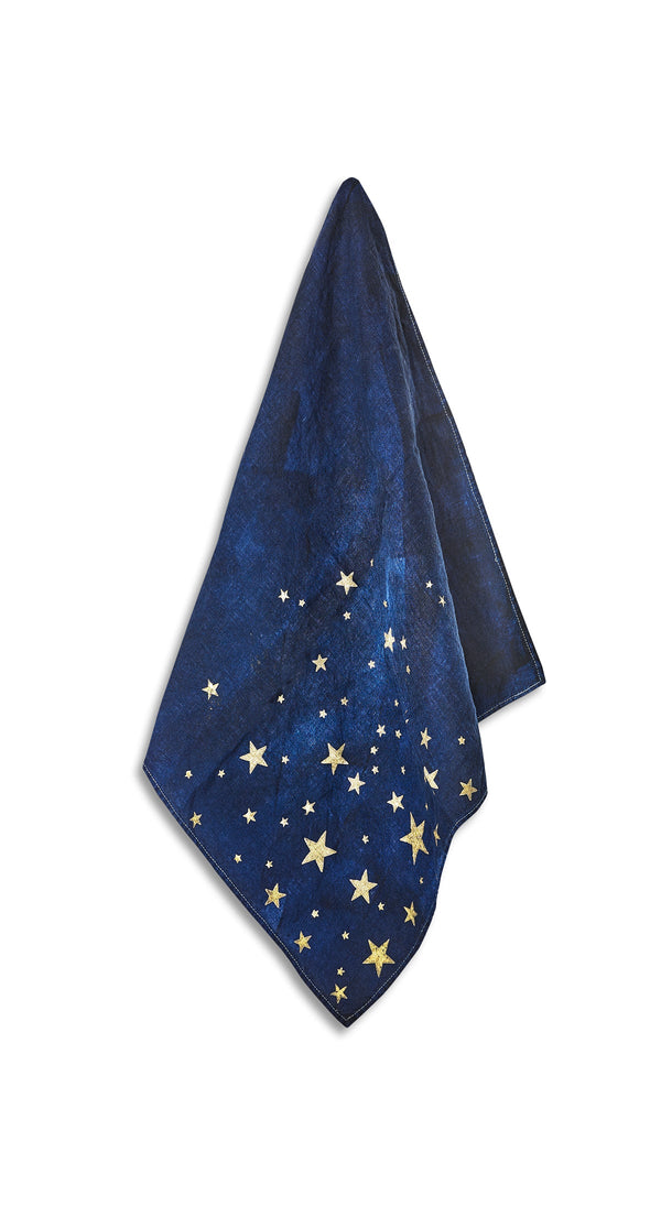 summerill & bishop Falling Stars Linen Napkin in Ink Blue 50x50cm