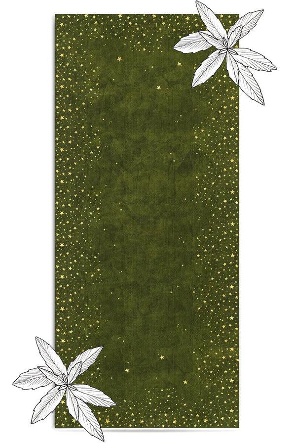 Summerill & Bishop Falling Stars Linen Tablecloth In Avocado Green With Gold Stars