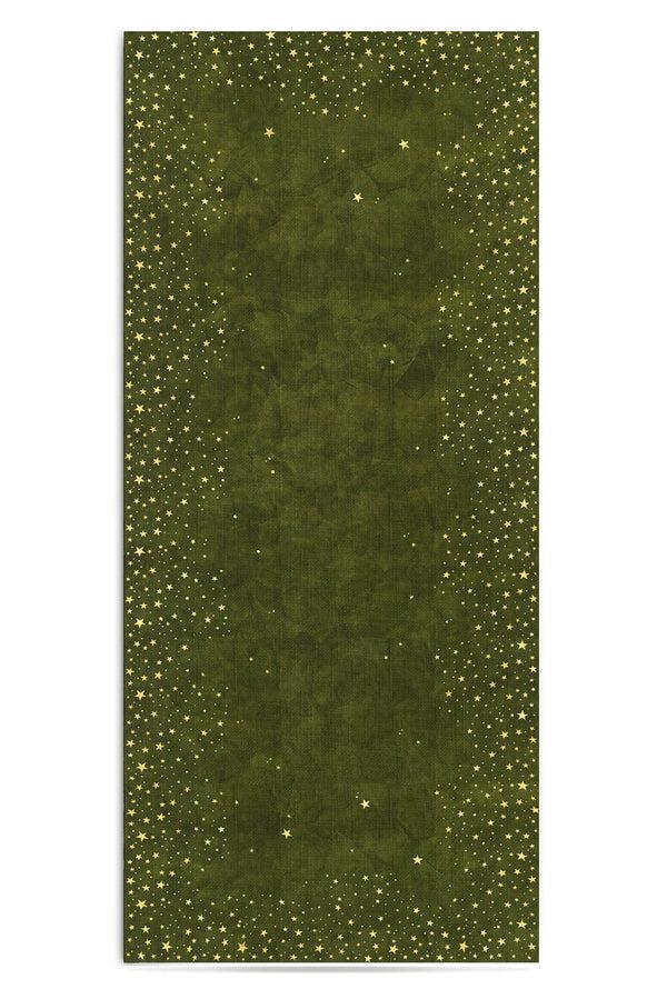 summerill & bishop Falling Stars Linen Tablecloth in Avocado Green with Gold Stars