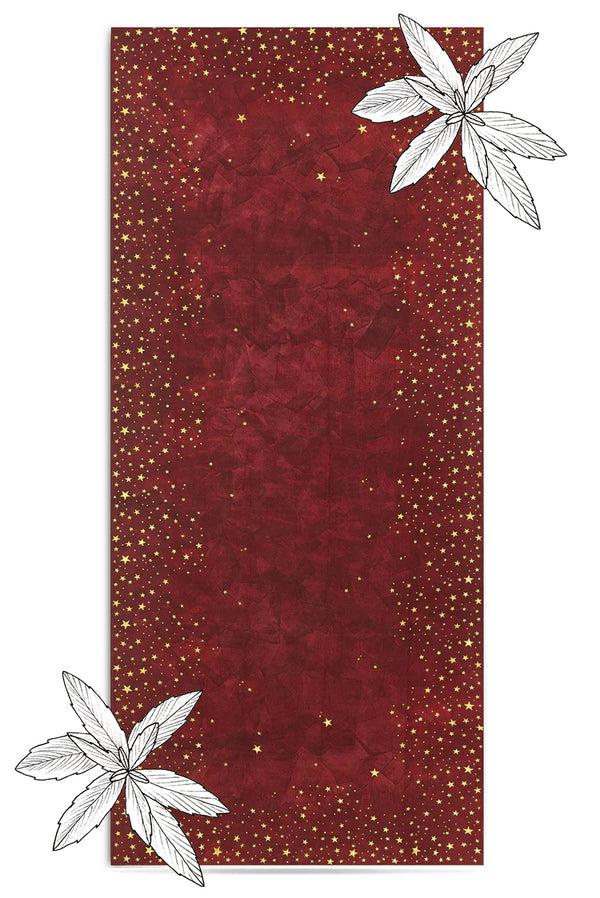 Summerill & Bishop Falling Stars Linen Tablecloth In Claret Red With Gold Stars