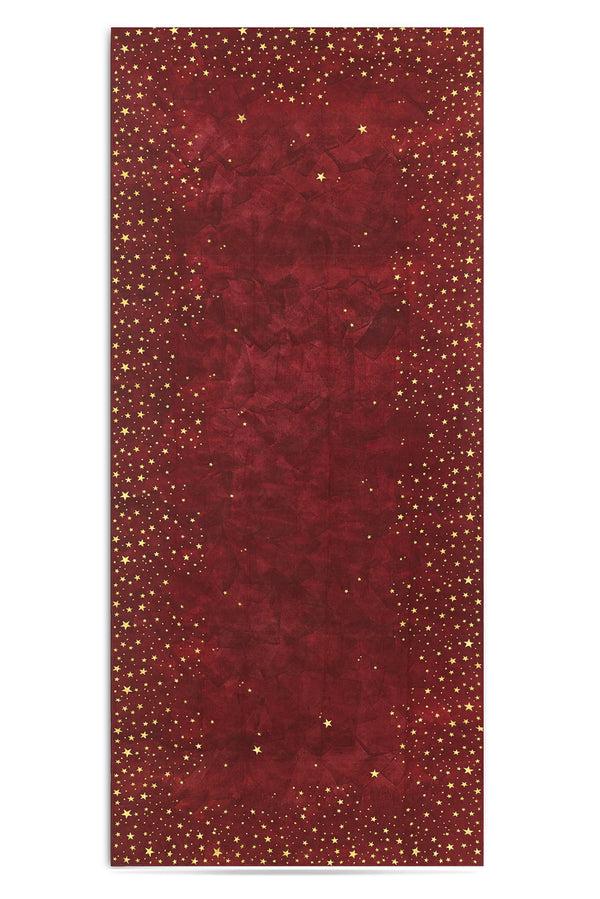 summerill & bishop Falling Stars Linen Tablecloth in Claret Red with Gold Stars