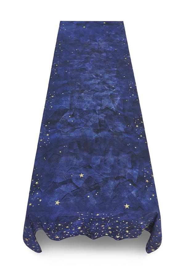 Summerill & Bishop Falling Stars Linen Tablecloth In Ink Blue With Gold Stars