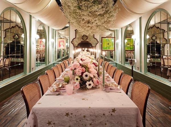 Summerill & Bishop Falling Stars Linen Tablecloth In Light Pink