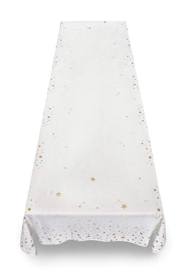 Summerill & Bishop Falling Stars Linen Tablecloth In White With Gold Stars