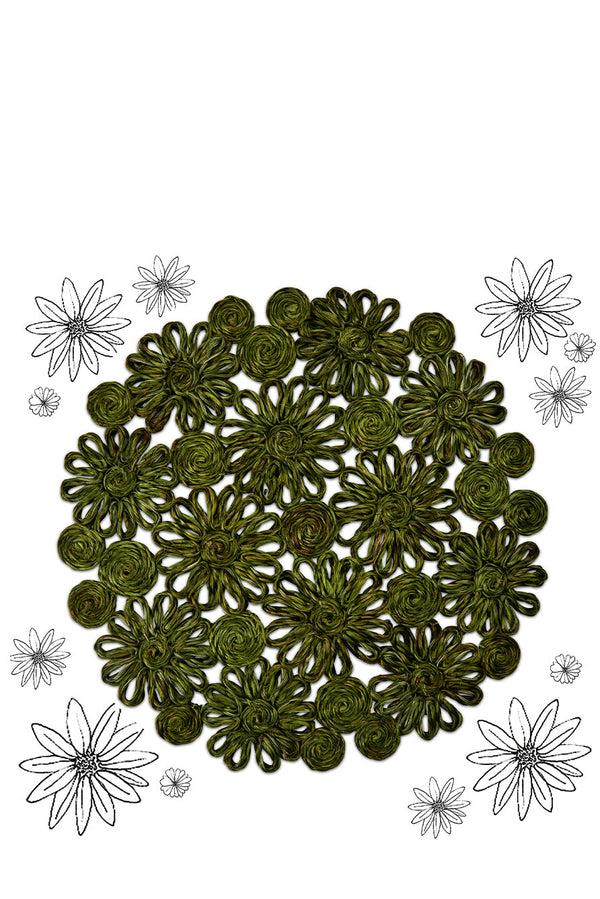 Summerill & Bishop Floral Woven Abaca Placemat In Grass Green 40cm