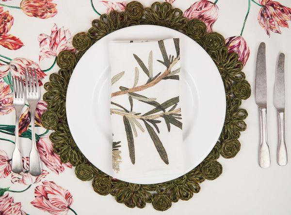 Summerill & Bishop Floral Woven Abaca Placemat In Grass Green 40cm