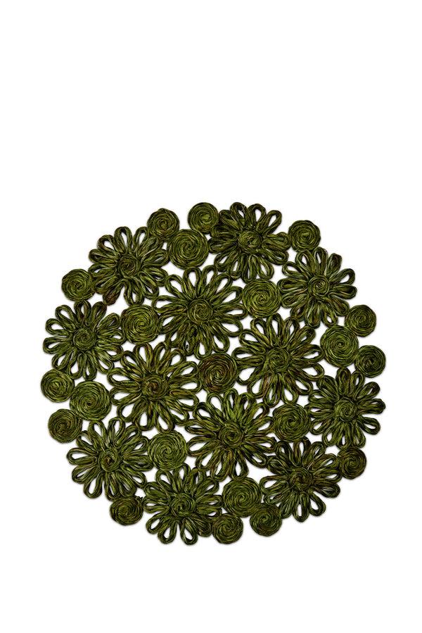 summerill & bishop Floral Woven Abaca Placemat in Grass Green 40cm