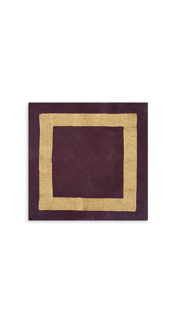 Summerill & Bishop 'Full Field Cornice' Linen Napkin In Grape Purple & Gold 50x50cm