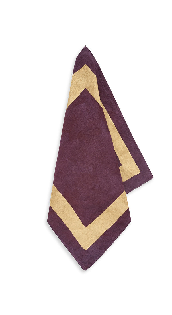 summerill & bishop 'Full Field Cornice' Linen Napkin in Grape Purple & Gold 50x50cm