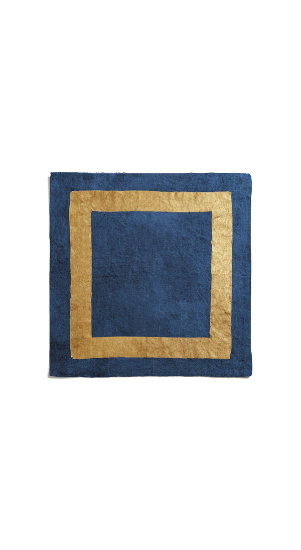 summerill & bishop 'Full Field Cornice' Linen Napkin in Midnight Blue & Gold 50x50cm