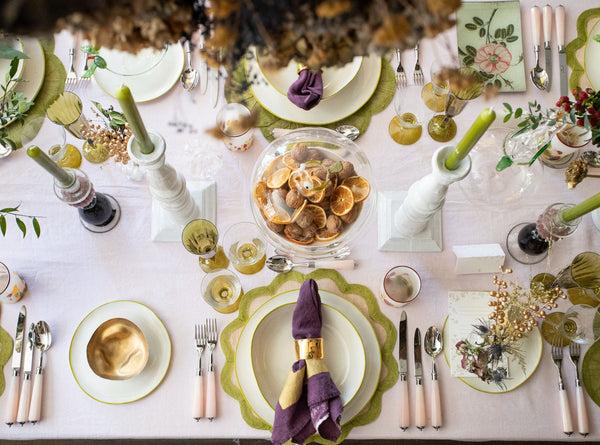 Summerill & Bishop 'Full Field Cornice' Linen Tablecloth In Grape Purple & Gold