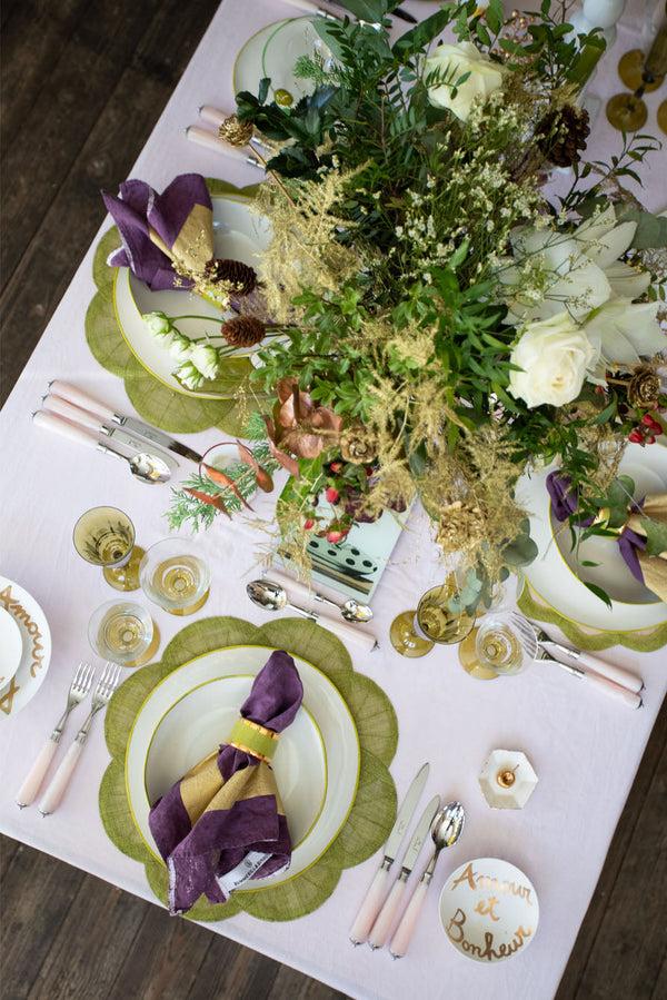 Summerill & Bishop 'Full Field Cornice' Linen Tablecloth In Grape Purple & Gold