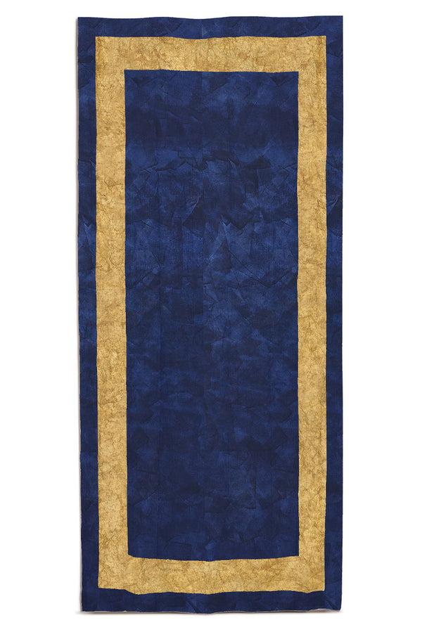 summerill & bishop 'Full Field Cornice' Linen Tablecloth in Midnight Blue & Gold