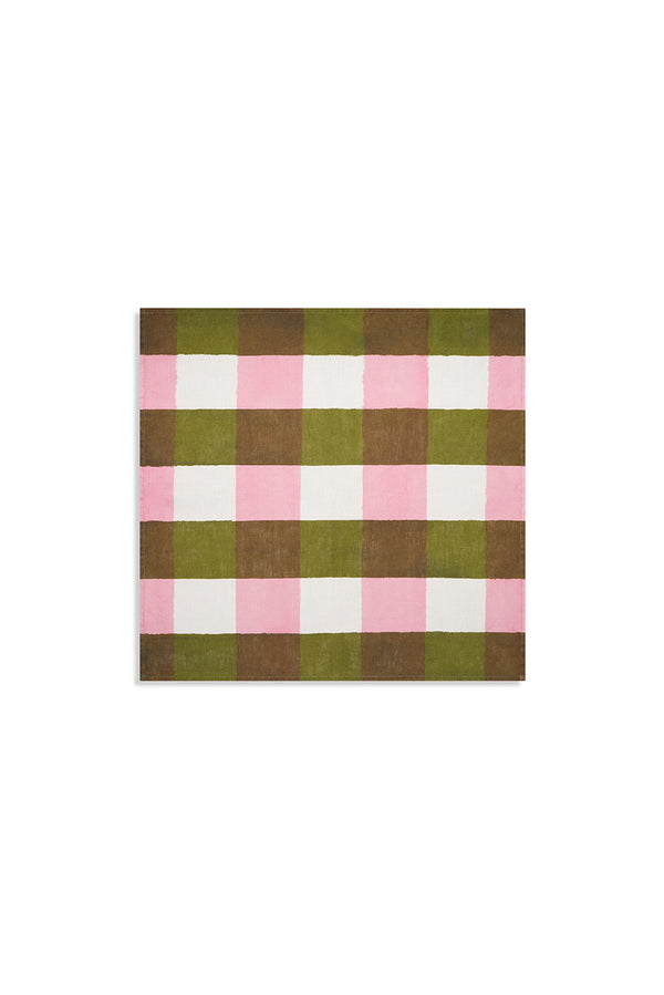 Summerill & Bishop 'Gingham' Linen Napkin In Rose Pink & Avocado Green