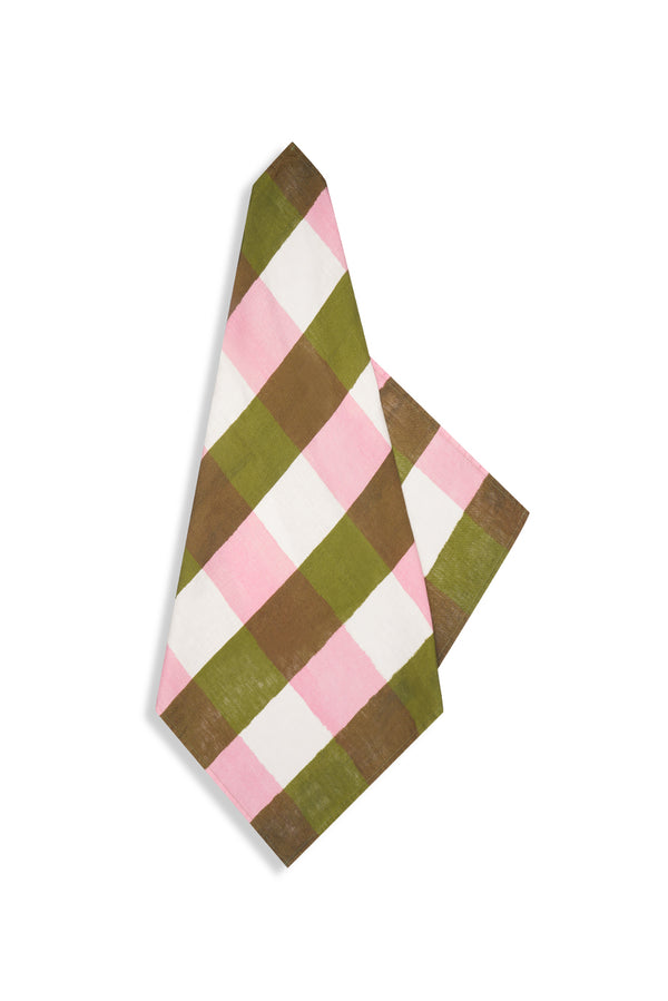 summerill & bishop 'Gingham' Linen Napkin in Rose Pink & Avocado Green