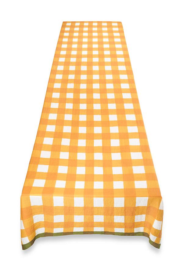 Summerill & Bishop 'Gingham' Linen Tablecloth In Mustard Yellow With Avocado Green Trim