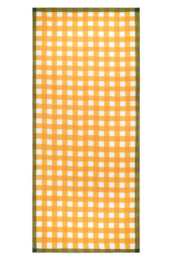 summerill & bishop 'Gingham' Linen Tablecloth in Mustard Yellow with Avocado Green Trim