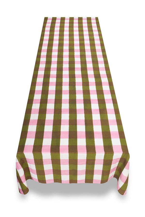 Summerill & Bishop 'Gingham' Linen Tablecloth In Rose Pink & Avocado Green
