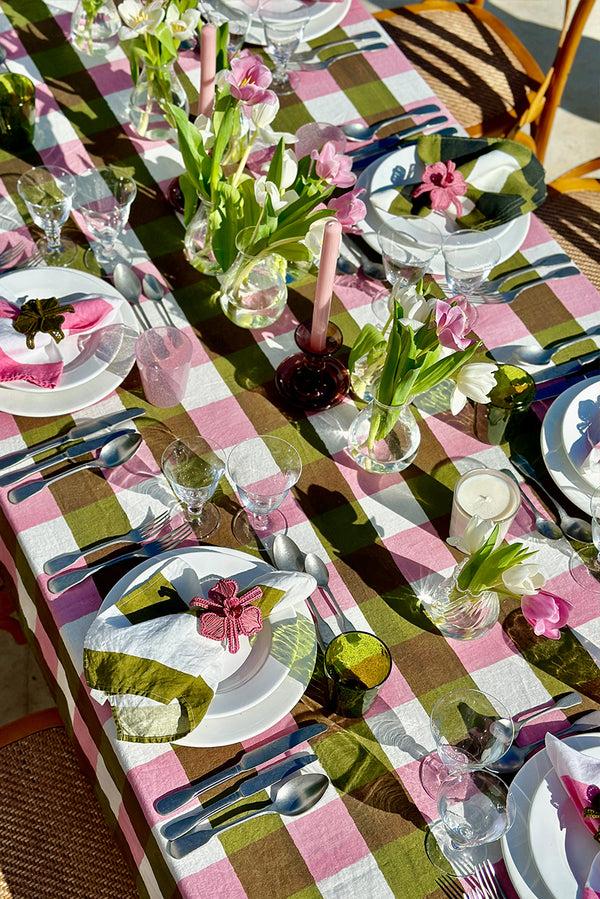 Summerill & Bishop 'Gingham' Linen Tablecloth In Rose Pink & Avocado Green