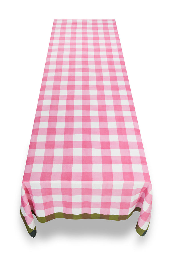 Summerill & Bishop 'Gingham' Linen Tablecloth In Rose Pink With Avocado Green Trim