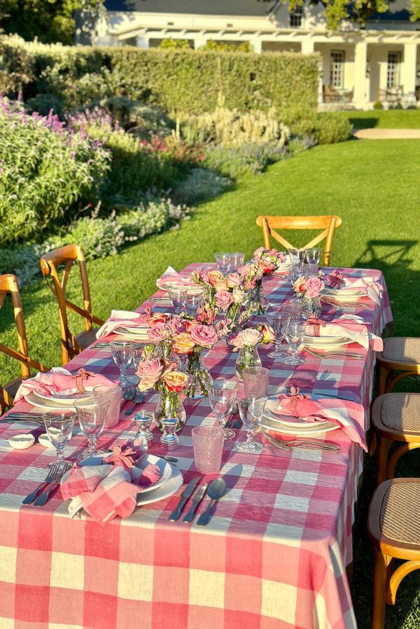 Summerill & Bishop 'Gingham' Linen Tablecloth In Rose Pink With Avocado Green Trim
