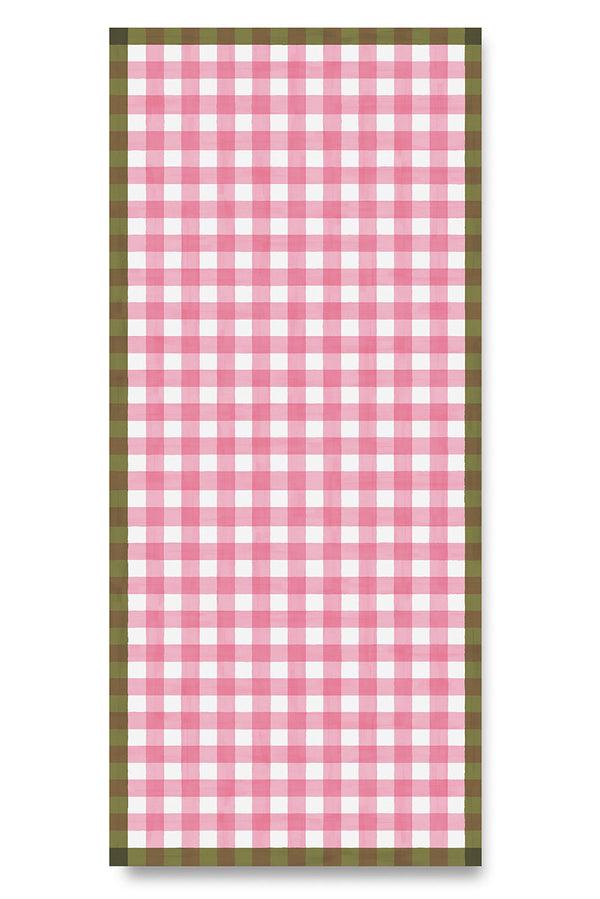 summerill & bishop 'Gingham' Linen Tablecloth in Rose Pink with Avocado Green Trim