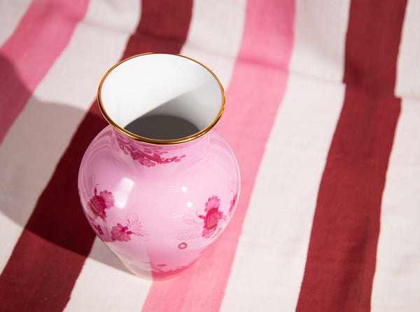 Summerill & Bishop Ginori 1735 Oriente Italiano Pink Gold Rim Ming Vase 25cm