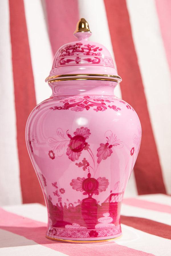 Summerill & Bishop Ginori 1735 Oriente Italiano Pink Gold Rim Potiche Vase With Cover 31cm