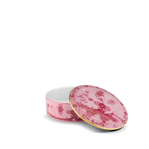 Summerill & Bishop Ginori 1735 Oriente Italiano Pink Gold Rim Round Box With Cover 13cm