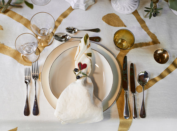 Summerill & Bishop Gold 'Doves' Linen Tablecloth In White