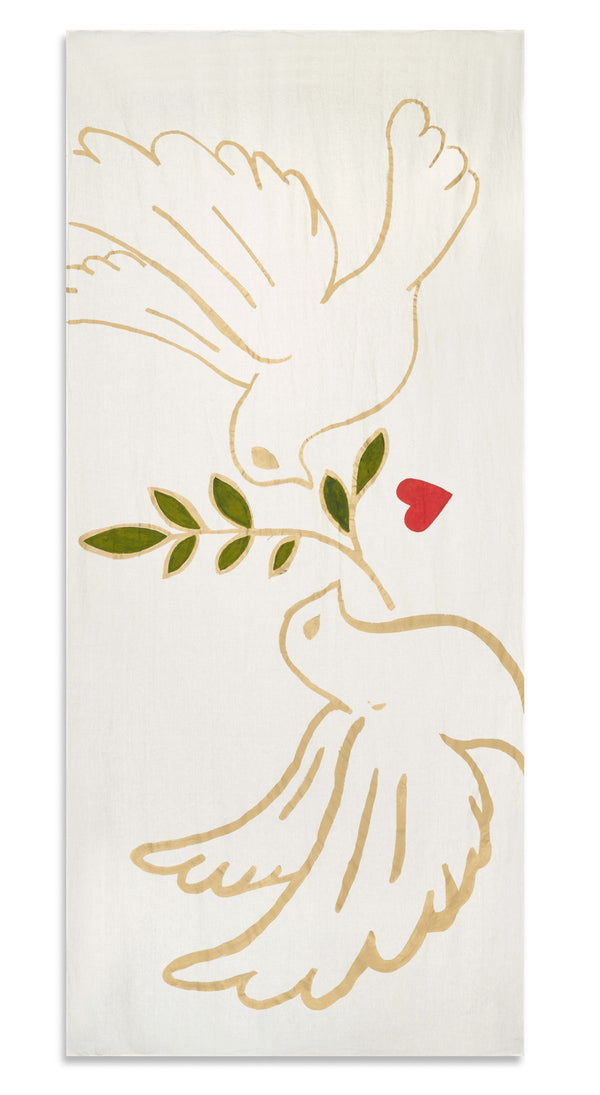 summerill & bishop Gold 'Doves' Linen Tablecloth in White