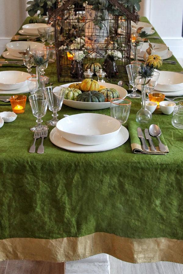 Summerill & Bishop 'Gold Edge' Linen Napkin In Avocado Green 50x50cm