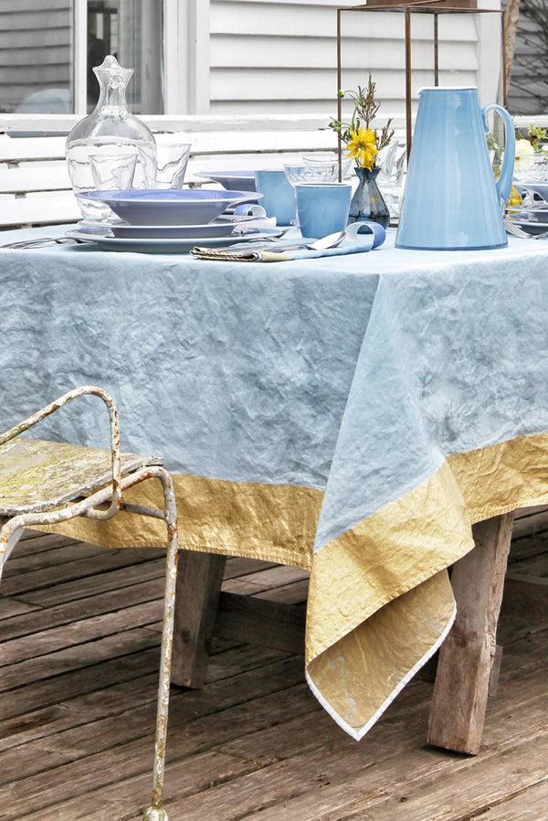 Summerill & Bishop 'Gold Edge' Linen Tablecloth In Pale Blue