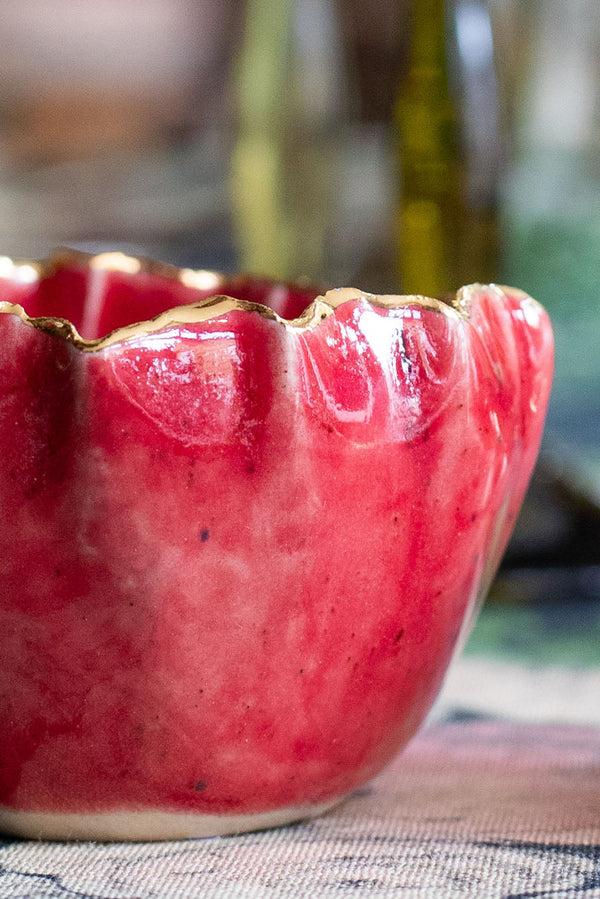 Summerill & Bishop Gold Rim Pinch Pot Incense Holder In Burgundy