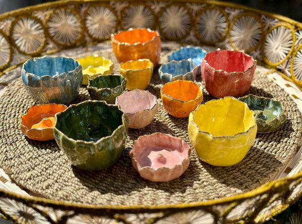 Summerill & Bishop Gold Rim Yellow Pinch Incense Holder