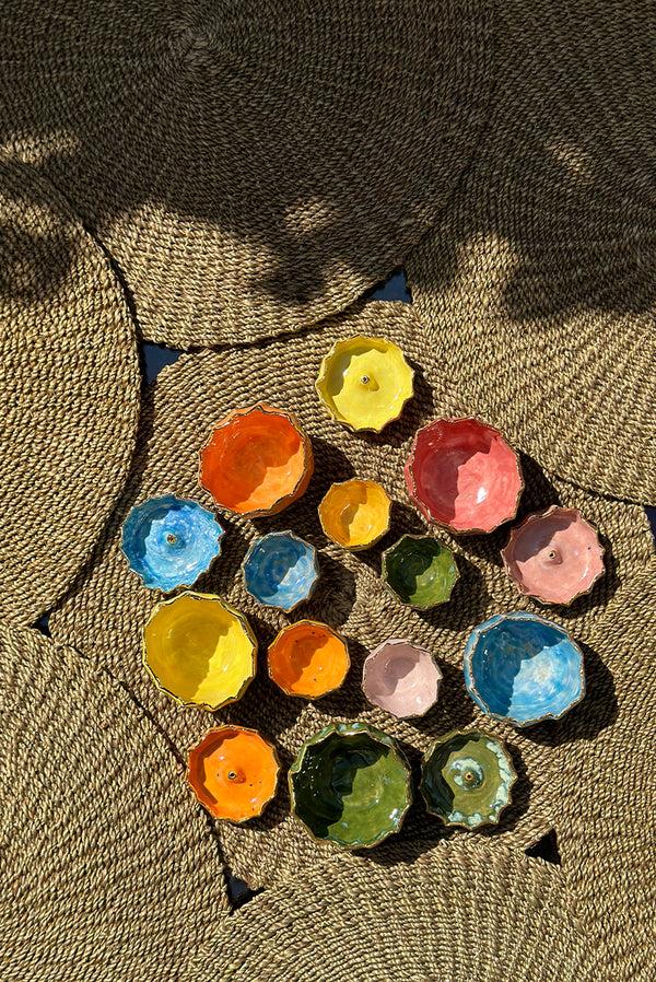 Summerill & Bishop Gold Rim Yellow Pinch Incense Holder