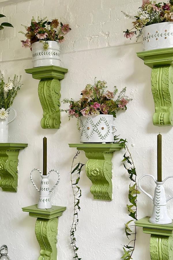 Summerill & Bishop Green Laurel Gold Ornaments Tulipiere Vase With Twisted Handles 16cm