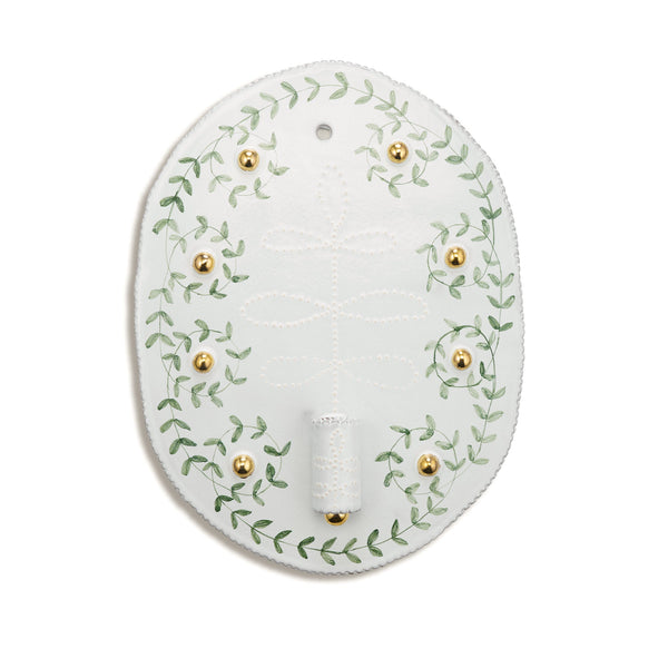 summerill & bishop Green Laurel Interlace Sconce with Gold Ornaments 19cm