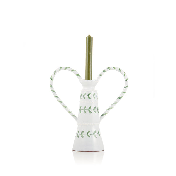 Summerill & Bishop Green Laurel Stripe Handles Candle Holder 20cm