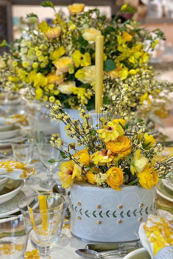 Summerill & Bishop Green Laurel Stripe Handles Candle Holder 20cm