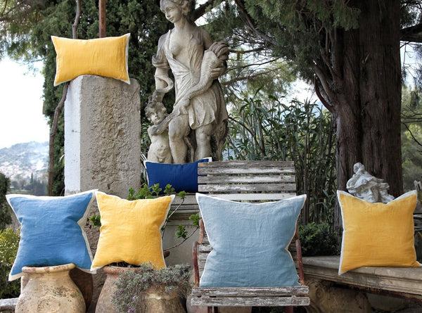 Summerill & Bishop Hand Painted Linen Cushion In Coral 50cm X 30cm