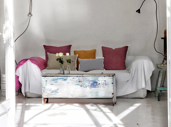 Summerill & Bishop Hand Painted Linen Cushion In Grape 60cm X 40cm