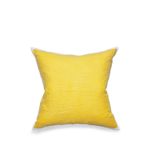 summerill & bishop Hand Painted Linen Cushion in Lemon Yellow 60cm x 60cm