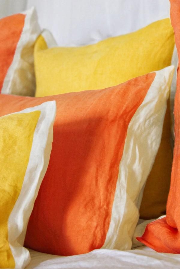 Summerill & Bishop Hand Painted Linen Cushion In Mustard Yellow 60cm X 60cm