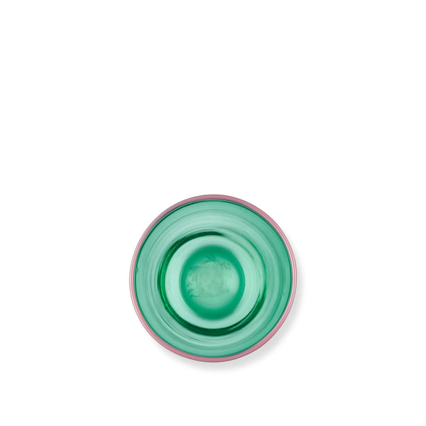 Summerill & Bishop Handblown Bumba Glass Tumbler In Emerald Green With Pink Rim 30cl