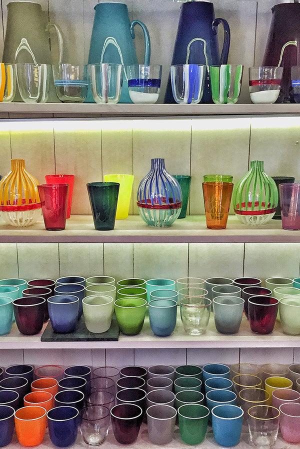 Summerill & Bishop Handblown Bumba Glass Tumbler In Fuchsia Pink With Orange Rim 30cl